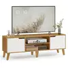 Image de LED Moderne Meuble TV avec Étagères Ouvertes en Verre, Couleur Chêne Naturel + Blanc Crème LTV556Y01