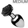 Image de Plug Bijou avec Rose noire - 7.5 x 3.4 cm MEDIUM argenté