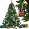 Image de Arbre de Noël artificiel Premium 150cm + boules or + guirlande lumineuse blanc froid