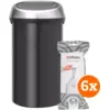 Image de Brabantia Touch Bin 60 Litres Matt Black Fingerprint Proof + Sacs Poubelle (120 pièces)