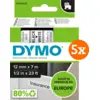 Image de DYMO D1 12 mm x 7 m Noir Blanc Étiquettes Lot de 5