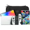 Image de Nintendo Switch OLED Blanc + Super Mario Galaxy 1+2 + BlueBuilt Étui de Protection