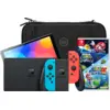 Image de Nintendo Switch OLED Bleu/Rouge + Super Mario Galaxy 1+2 + BlueBuilt Étui de Protection