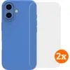 Image de BlueBuilt Back Cover iPhone 16 Bleu + Protège-écran Verre Lot de 2