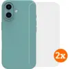 Image de BlueBuilt Back Cover iPhone 16 Vert + Protège-écran Verre Lot de 2