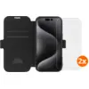Image de BlueBuilt Apple iPhone 16 Pro Book Case Cuir Noir + Protège-écran Verre Lot de 2