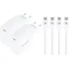 Image de BlueBuilt Chargeur 100 W GaN USB-C Blanc + Câble USB-C 240 W 2 m Nylon Blanc Lot de 2