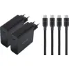 Image de BlueBuilt Chargeur 140 W GaN USB-C Noir + Câble USB-C 240 W 2 m Nylon Noir Lot de 2