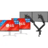 Image de LG 27UP83AK-W Lot de 2 + BlueBuilt Bras d'Écran PC Vérin Mécanique pour 2 Écrans