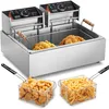 Image de VEVOR Friteuse commerciale 2500 W, friteuses a bain dehuile electrique avec 3 paniers amovibles, en acier inox, grande capacite 12 L pour cuisine,