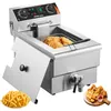Image de Friteuse commerciale 3000 w, friteuses a bain dehuile electrique avec panier, en acier inox, 9 l, avec controle du temps et de la temperature,