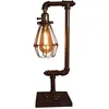 Image de Lampe de bureau en bois - Lampe de table vintage en métal - E27 - Style industriel - Steampunk - Tube d'eau - Veilleuse antique pour chambre à