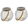 Image de Lot de 2 boules solaires Lumisky crack ball cord - H13 cm - Verre craquelé a poser - Poignée corde micro - led blanc chaud