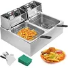 Image de Double Friteuse Electrique Professionnelle 2 Cuve Inox Frites 2 x 10L 5000W Acier Pour des Commerciaux Restaurants Supermarchés Fast-foods Snack-bars