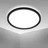 Image de Plafonnier LED ultrafin salle de bain 420mm rond 22W 2900lm 4000K lumière blanche neutre fond lumineux noir lampe plafond IP44 salle de bain cuisine