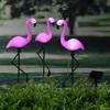 Image de Lot de 3 pieux de jardin solaires à LED flamant rose   Panneau solaire intégré   Dimensions 20 x 6 x 52 cm   Lumière blanche froide   HI