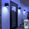 Image de Lot de 3 lampes d'extérieur led rgb dimmable alu Down Spots noir télécommande appliques de façade télécommandées