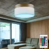 Image de Lampe de plafond couloir textile abat-jour lampe bois beige télécommande en kit incl. ampoules led rgb