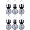 Image de Ensemble de 6 lumières solaires suspendues rondes boule de jardin Lampes de miroir éclats de mosaïque argent décoratifs