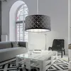 Image de Suspension plafonnier salon salle à manger éclairage textile design lampe suspendue noir argent