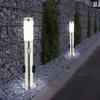 Image de Lot de 2 lampes sur pied en acier inoxydable prises extérieures détecteur de mouvement chemin de jardin lumière argent