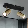 Image de Spot de plafond Lampe de chambre à coucher Spot bar, 2 flammes, design rétro, spot orientable, métal laiton, noir, 2x douille GU10, LxPxH 26x6x12 cm