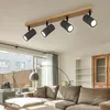 Image de Etc-shop - Spot de plafond 4 flammes plafonnier aspect bois GU10 plafonnier salon avec spots orientables, métal, 4x GU10, LxlxH 56x6x12 cm