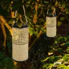 Image de Lampe solaire de jardin en bambou lampes solaires lanterne en rotin à poser et à suspendre, 1x led blanc chaud, DxH 12 x 45 cm, lot de 2