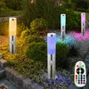 Image de Borne E27 lampadaire jardin lumière extérieure détecteur de mouvement, télécommande dimmable mémoire IP44, acier inoxydable argent opale, 1x led rgb
