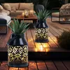 Image de Lampes solaires pour décoration de balcon extérieur motif décoration de jardin lanterne solaire en métal jardinière suspendue, noir, led, DxH 10x16