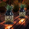 Image de Lampes solaires pour décoration de balcon extérieur motif décoration de jardin lanterne solaire en métal jardinière suspendue, noir, led, DxH 10x16
