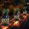 Image de Lampes solaires pour décoration de balcon extérieur motif décoration de jardin lanterne solaire en métal jardinière suspendue, noir, led, DxH 10x16