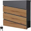 Image de Boîte aux Lettres Murale 37x37x11 cm, Anthracite/Façade Noir avec Aspect Bois, Acier, Boîte Postale avec Compartiment à