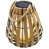 Image de Lanterne solaire avec bougie led en blanc chaud avec effet scintillant - 30 x 25 cm - Lampe de jardin aspect bois avec cordon en jute à suspendre