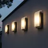 Image de Applique murale, lampe d'extérieur, éclairage de façade, acier galvanisé, lampe de jardin led, verre structuré, 3,7 w, 320 lm, blanc chaud, lot de 4