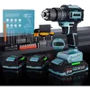 Image de Perceuse sans fil, perceuse à percussion, moteur sans balais amélioré, 24 niveaux de couple et 3 modes d'impact, 350 w, avec éclairage led,