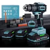 Image de Perceuse sans fil, perceuse à percussion, moteur sans balais amélioré, 24 niveaux de couple et 3 modes d'impact, 350 w, avec éclairage led,
