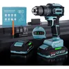 Image de Perceuse sans fil, perceuse à percussion, moteur sans balais amélioré, 24 niveaux de couple et 3 modes d'impact, 350 w, avec éclairage led,