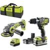 Image de Ryobi - Pack Brushless perceuse-visseuse à percussion 18V One+ - Meuleuse d'angle 125 mm 18V One+ - 2 batteries 1 chargeur rapide R18CK2BL-252S