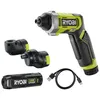 Image de Ryobi - Tournevis 4V usb Lithium - 1 batterie 2,0Ah - coffret 10 embouts - mandrin déporté - renvoi d'angle - RSD4-120TA2