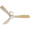 Image de Ventilateur de plafond 132cm, avec 3 pales en bois massif, silencieux, moteur DC réversible, télécommande, pour salon et chambre - Naturel