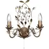 Image de Applique floral almandite - 2L 2 branches métal marron doré avec feuille et cristal E14 2x60w max avec interrupteur