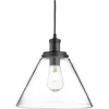 Image de Searchlight - Suspension pyramid 1L métal noir et abatjour verre transparent E27 max 60w diamètre 29cm