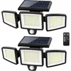 Image de Lampes solaires d'extérieur 2500 lm, 210 LED de sécurité avec télécommande, 3 têtes de détection de mouvement, étanchéité IP65, grand angle 270°, 3