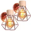 Image de Applique Murale Fer Forgé Bois E27 Éclairage Lampe Murale Diamant Décoration Intérieure Chambre Salon Or Rose - 2 pcs
