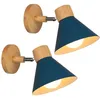 Image de Appliques Murales Vintages Industrielles Lampe Murale en Métal et Bois Suspension Luminaire Réglable Bleu Ø17,5CM - 2Pcs