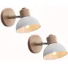 Image de Applique Murale Rétro E27 Intérieur Lampe Murale Fer Forgé Bois Luminaire Murale Blanc Chambre Salon Couloir Ø15CM - 2Pcs