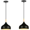 Image de Lustre Suspension Moderne E27 Lampe Suspension Métal Bois Suspension Luminaire Ø24CM pour Chambre Cuisine Salon Noir - 2Pcs