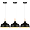 Image de Lustre Suspension Moderne E27 Lampe Suspension Métal Bois Suspension Luminaire Ø24CM pour Chambre Cuisine Salon Noir - 3Pcs