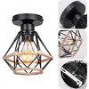 Image de Plafonnier Industriel Vintage Luminaire Abat-jour Cage Lampe Suspension Métal Corde de Chanvre Ø16CM Noir E27 - 1Pcs